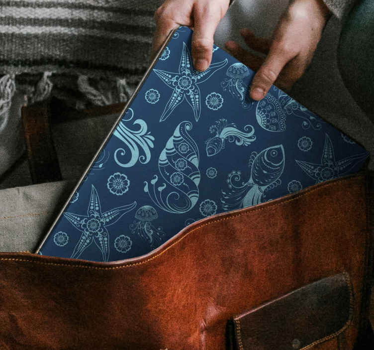 Vinilo para portátiles Vida marina azul - TenVinilo