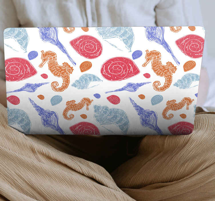 Sticker ordinateur portable motifs de coquillage hippocampe - TenStickers