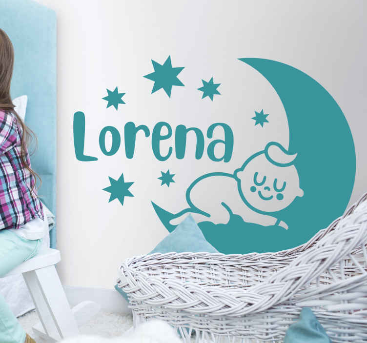 Vinilo ilustración Bebé en la luna con estrellas - TenVinilo
