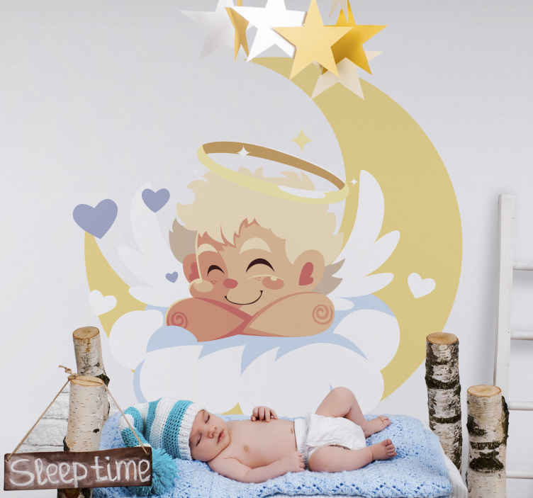 Sticker murale illustrazione Angelo che dorme sulla luna