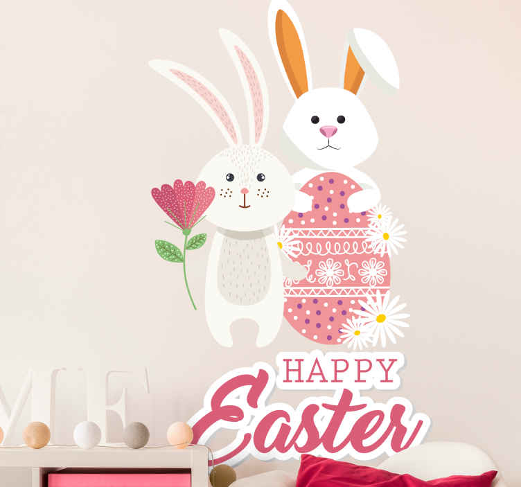 Easter bunny couple wall sticker - TenStickers