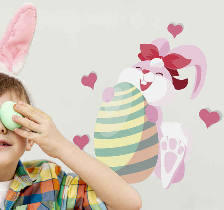 Happy bunny hugging wall sticker - TenStickers