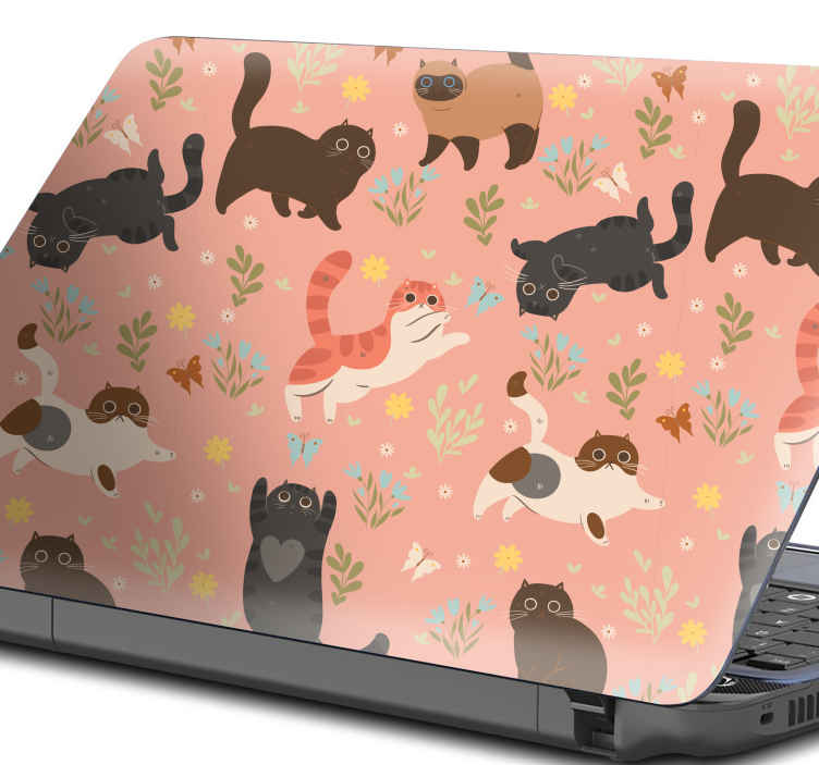 Autocolante decorativo para PC Cabeça de gato em fundo rosa - TenStickers