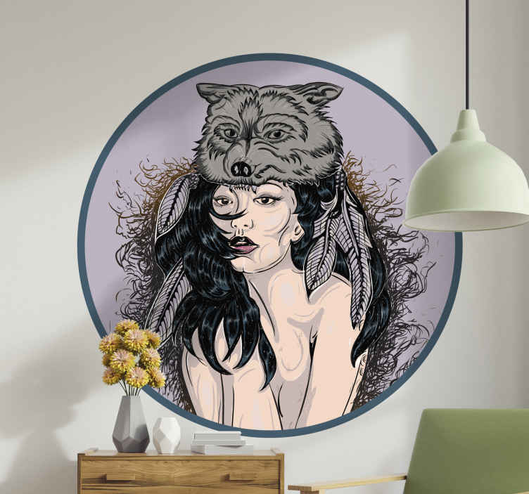 Mens sticker wolf gemaskerde vrouw - TenStickers