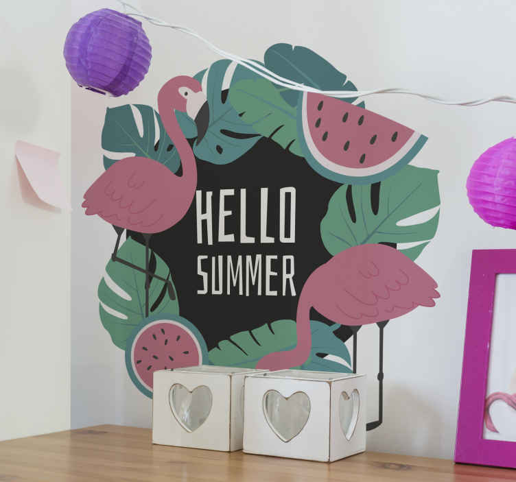 Kişiselleştirilmiş metin penceresi ile flamingo çıkartması - TenStickers