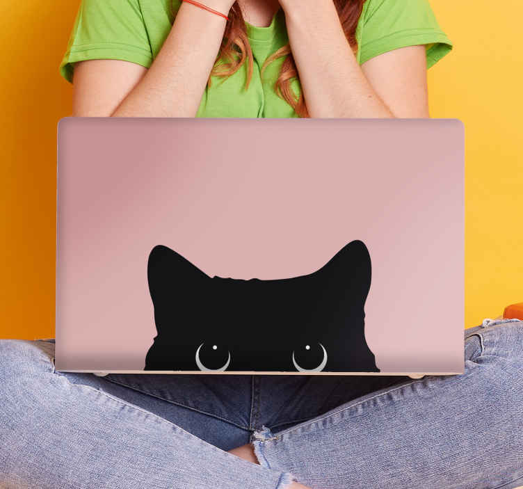 Autocolante decorativo para PC Cabeça de gato em fundo rosa - TenStickers