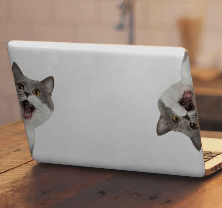 Autocolante decorativo para PC Cabeça de gato em fundo rosa - TenStickers