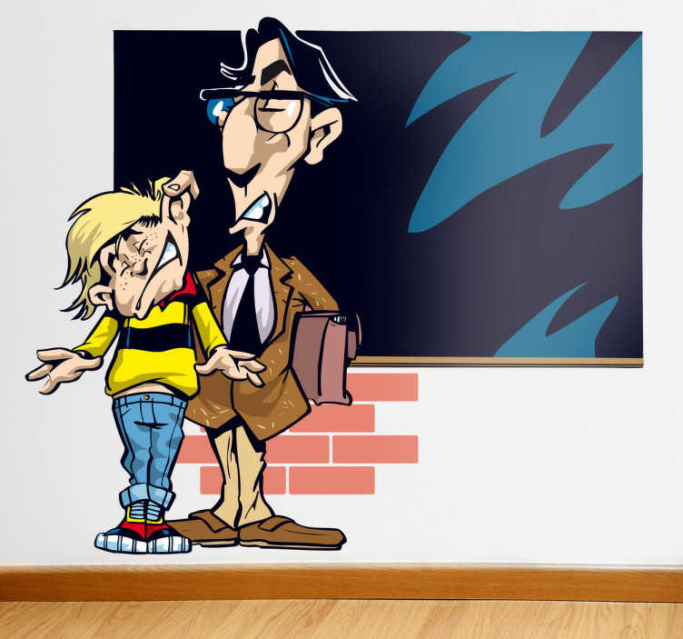 子供の耳を引っ張る先生漫画の壁のステッカー Tenstickers