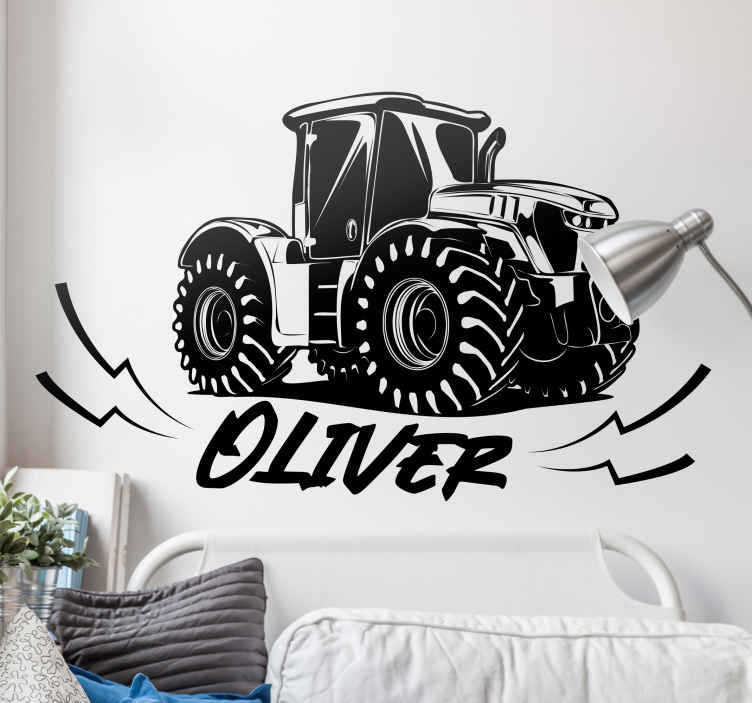 Personalised Cartoon Tractor Sticker Boys Bedroom Wall Art Farm Decal Nursary 