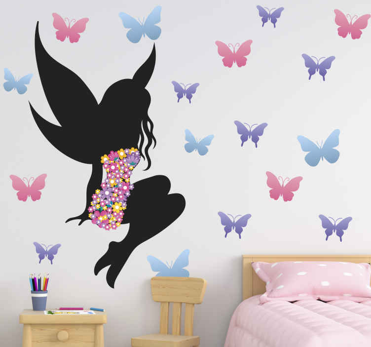 decoración de paredes Hogar Hada con mariposas rosa/azul 3D dormitorio para niños guardería sala de juegos Mural Luna y estrellas Vinilo decorativo de pared Decal Nombre personalizado 
