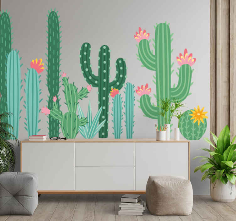 Plant Sticker Wall Cactus Decal Decor Vinyl Home Desert Potted Leaf Wallpapers