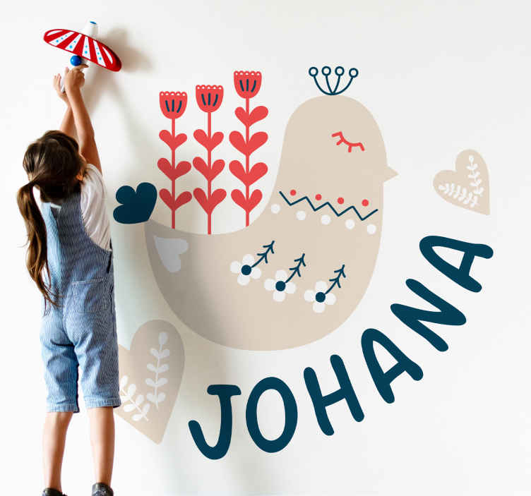 Muursticker kinderkamer speelse gepersonaliseerde vogel - TenStickers