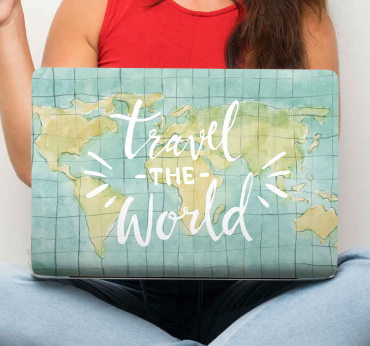 Tenstickers Stickers voor laptop Reis de wereldkaart