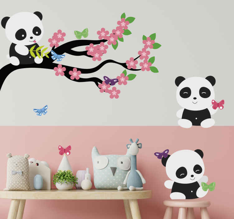 Vinis para quarto infantil Desenho animado de panda dizendo oi