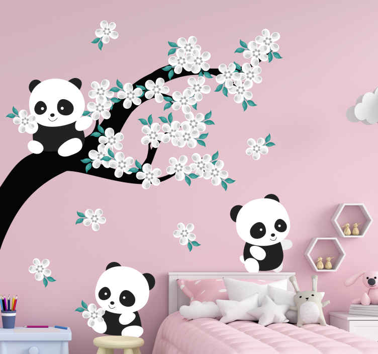 White spring tree with pandas wild animal sticker - TenStickers