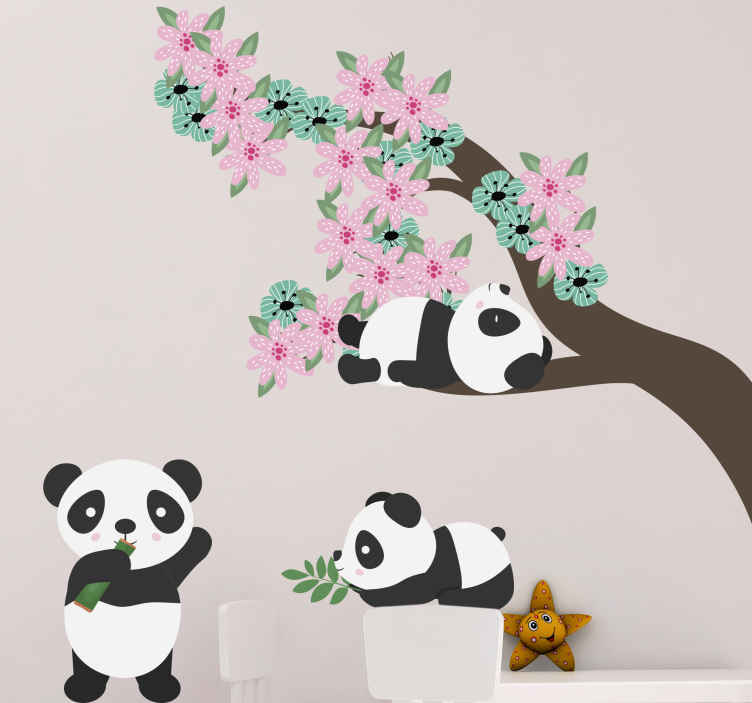 Animal Wall Art Flower Wall Decor Two Flower Branches Pandas Nursery Sticker 