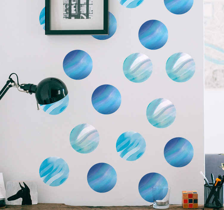 Kék bolygók mintás fal matrica - TenStickers