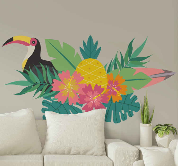 Pineapple and pink flowers wall art stickers for living room TenStickers