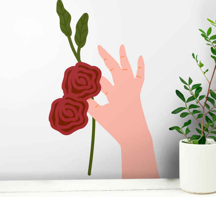 Nature wall sticker hand holding roses - TenStickers