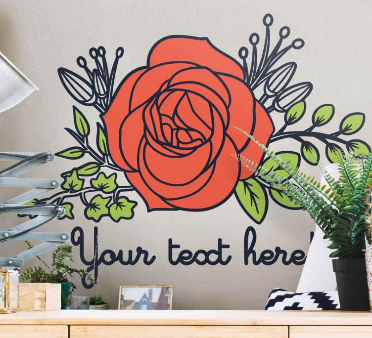 Customisable red rose flower wall sticker - TenStickers