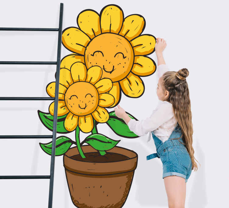 Sticker porte décoration tournesols sourire - TenStickers