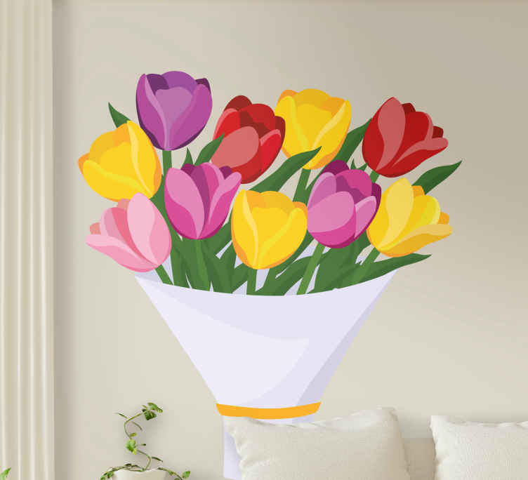 Adesivo porta Tulipani mazzo più colori - TenStickers