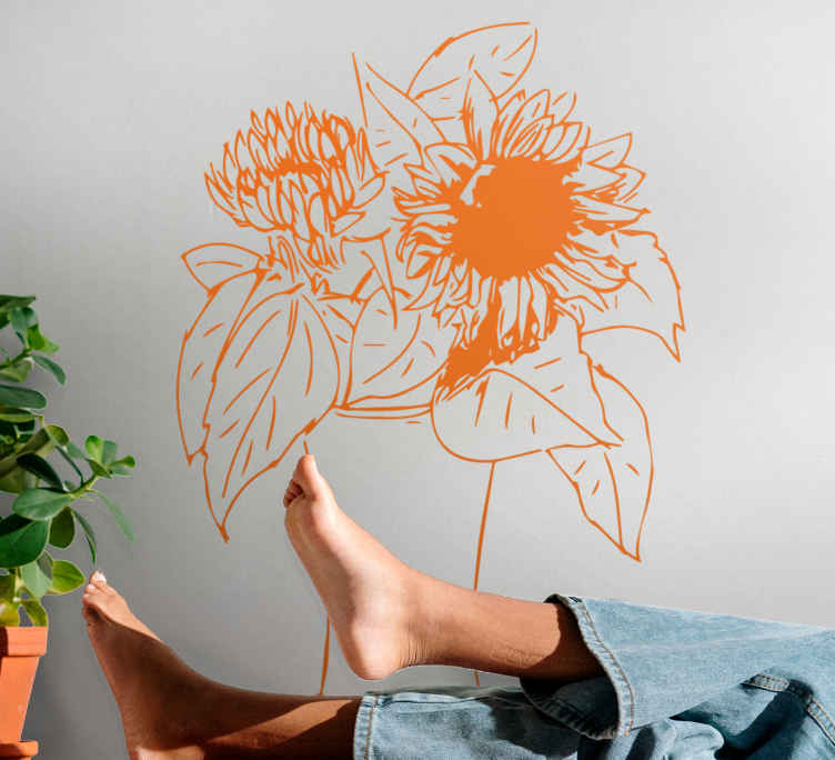 Flowers with leaves illustration flower sticker - TenStickers