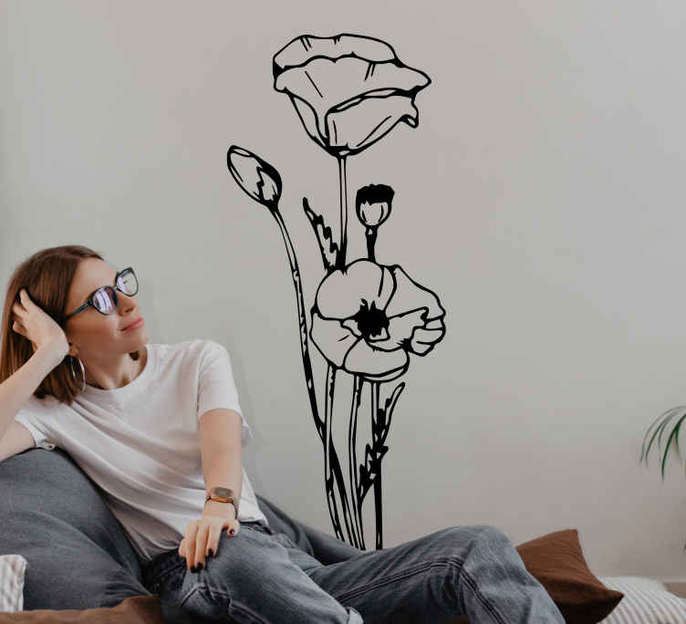 Vinilo flores diseño de contorno floral - TenVinilo