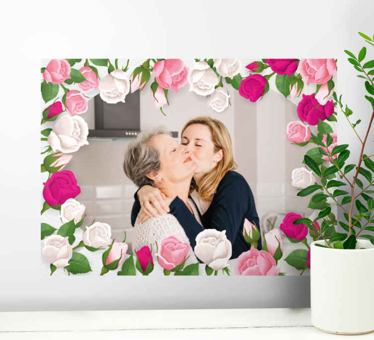 Beyaz ve güller fotoğraf çerçevesi çıkartması - TenStickers