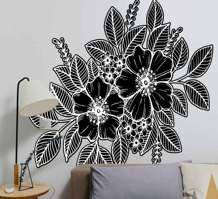 físicamente bota Habubu Vinilo pared dormitorio Diseño floral blanco y negro - TenVinilo