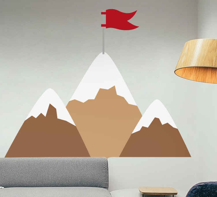 Sticker monde sommets montagneux avec drapeau - TenStickers