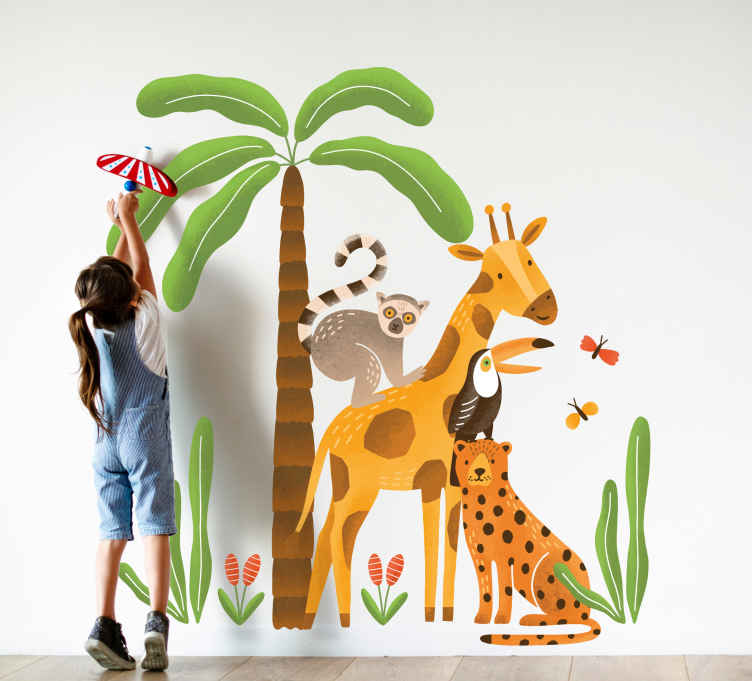 Jungle Animals Light Switch Wall Sticker Children's Giraffe Bedroom Playroom Fun 