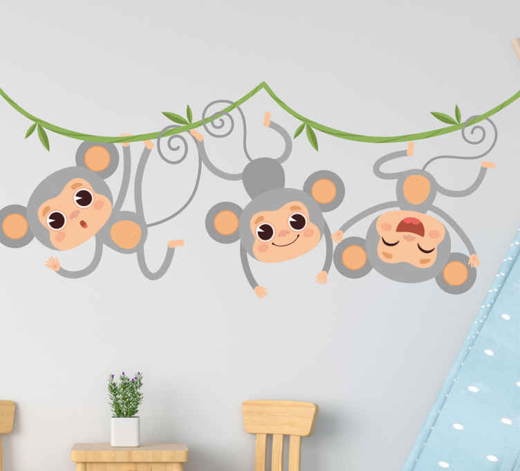 hallobo® Sticker mural singe Balançoire Singes Sticker mural Monkey Sticker mural chambre enfants bébé 
