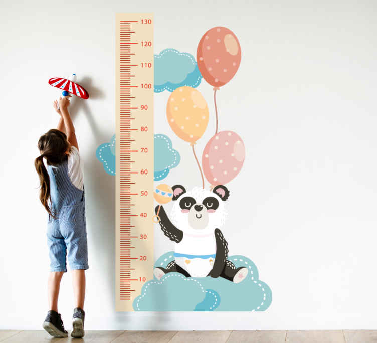 Norm solo schroot Muursticker groeimeter Baby panda kaart met luchtballonnen - TenStickers