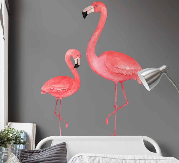 jam personeel Laatste Big and small flamingos bird sticker - TenStickers