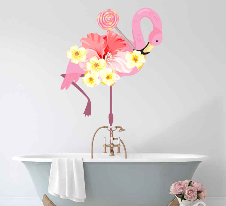 Flamingo floral design sticker - TenStickers