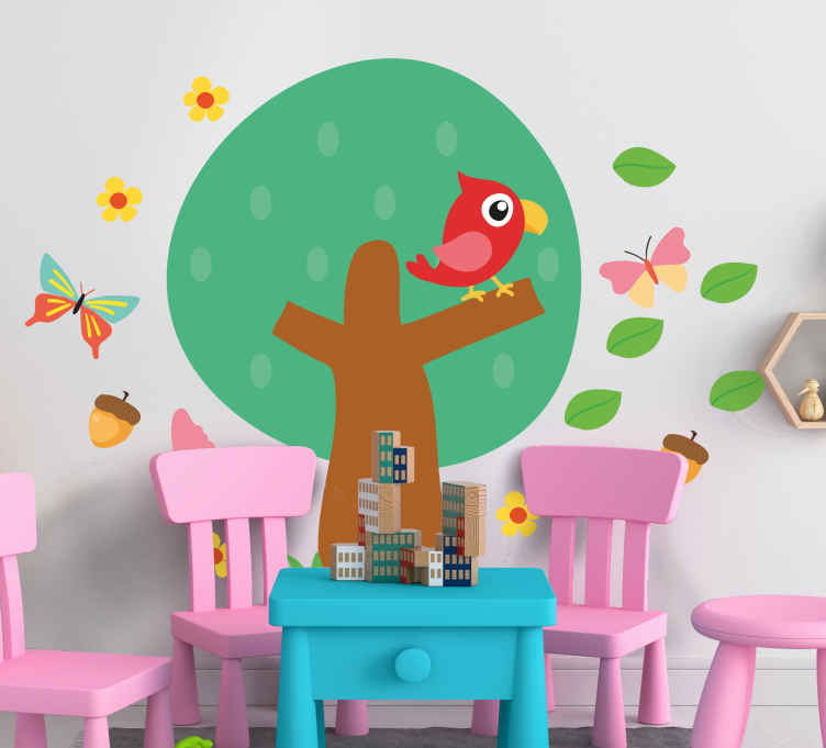 Hayvan Çıkartması renkli ağaç manzarası - TenStickers