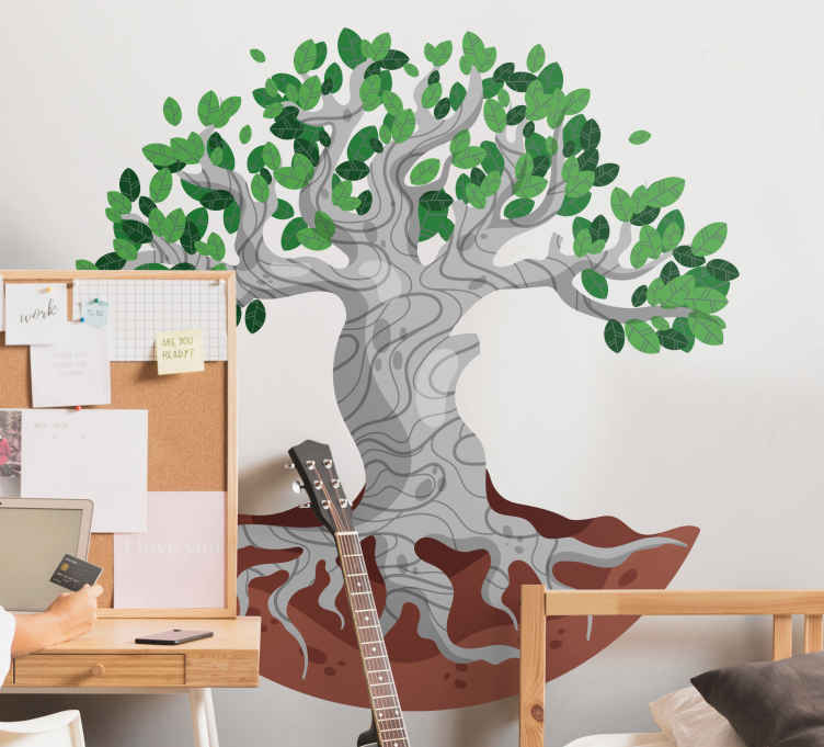 Mural habitación infantil árbol con raíces visibles - TenVinilo
