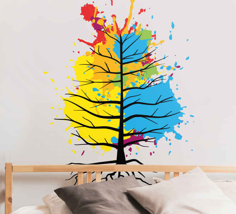 Rainbow Watercolor Tree Design Bedroom Sticker - Tenstickers