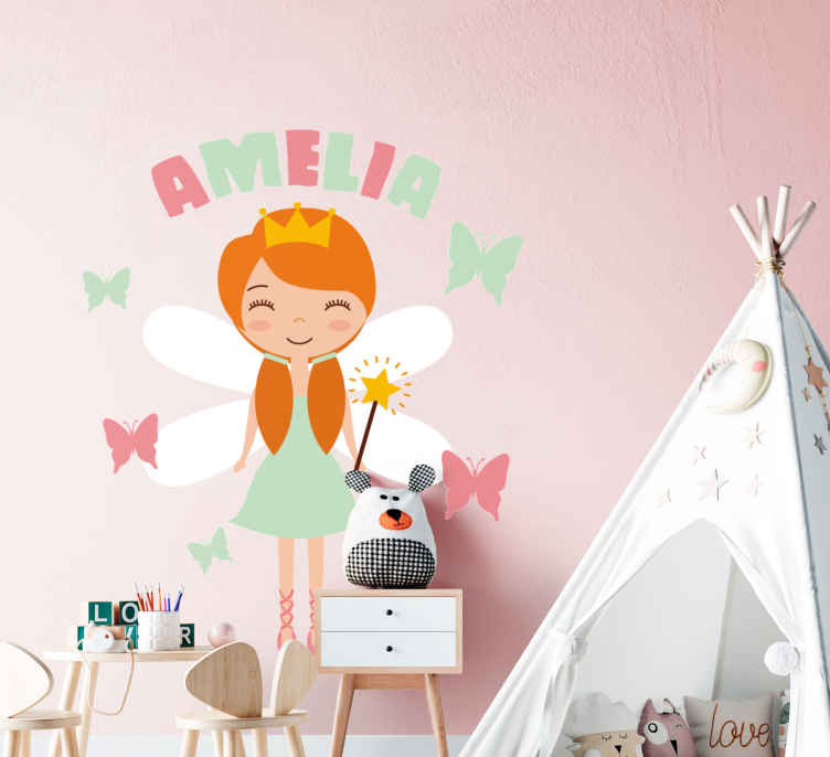 Onnellinen prinsessa perhosilla seinätarrat lastenhuone - Tenstickers