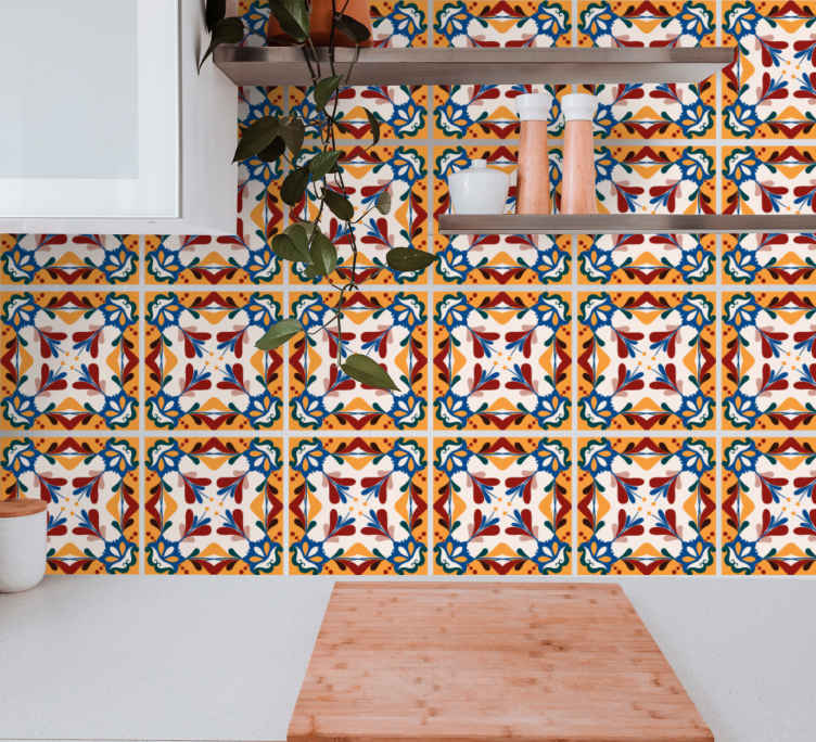 Floral pattern tile nalepka za ploščice - TenStickers