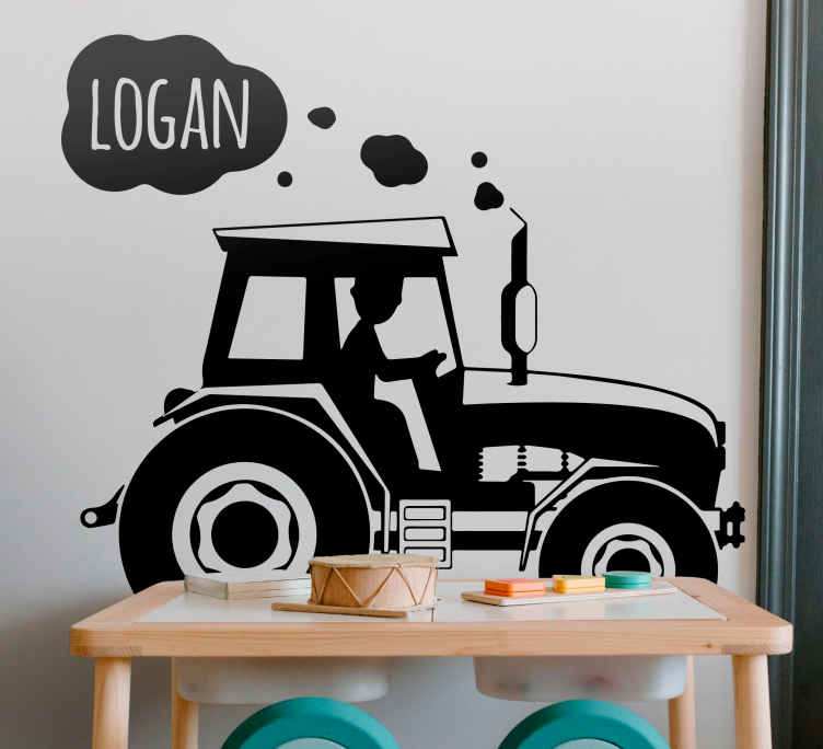 Vinilo decorativo personalizable Tractor silueta con nombre - juegos niños