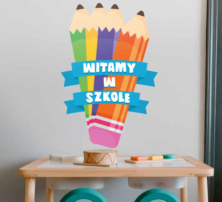 Naklejka na ścianę edukacyjne Witaj w szkole kolorowe kredki - TenStickers