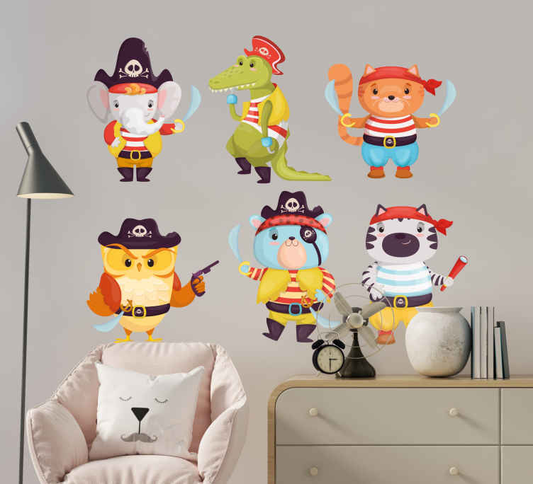 Group of pirate animals children wall sticker - TenStickers
