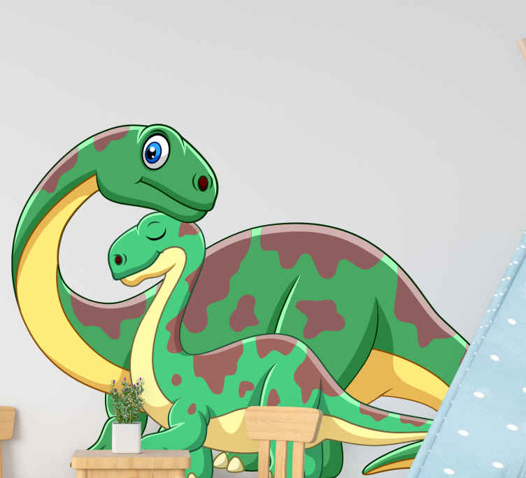 Vinilo puerta Mamá dinosaurio con su bebé - TenVinilo