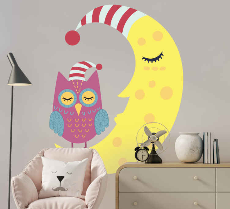 Details about  / Adhesive Nursery Home Art Vinyl Multi-colored Sleepy Owl Wall Decoration Sticker