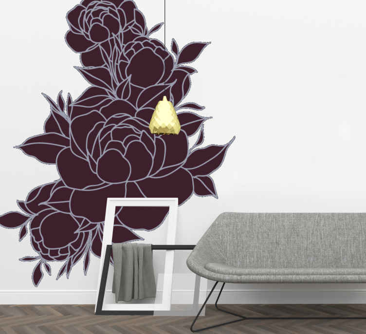 Gül buketi minimalist tasarım çiçek çıkartması - TenStickers