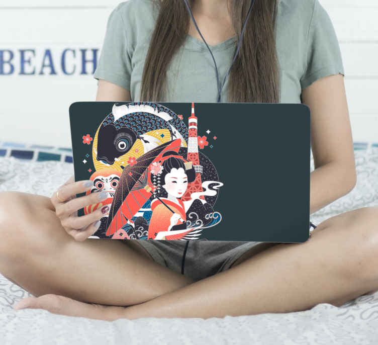 sundhed kokain flare Pæne farverige geisha design bærbare klistermærker - TenStickers
