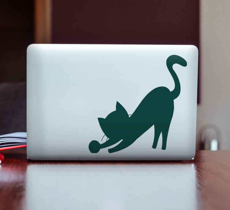 Sticker Ordinateur Portable Chat Monochrome Avec Fil Tenstickers