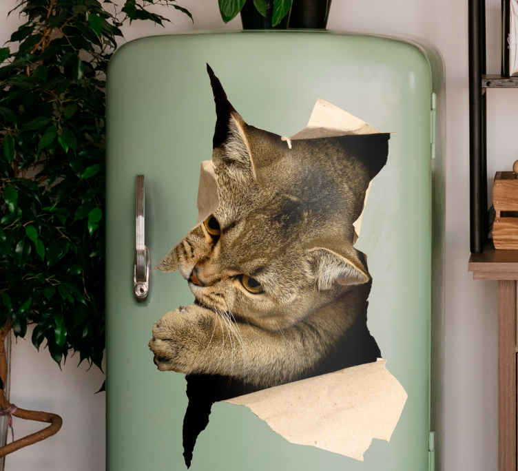 Kühlschrank Sticker Realistische katze kommt raus - TenStickers